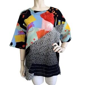 MOON LIGHT Tunic Top Multi Color Print Oversized Abstract Art to Wear Lagenlook
